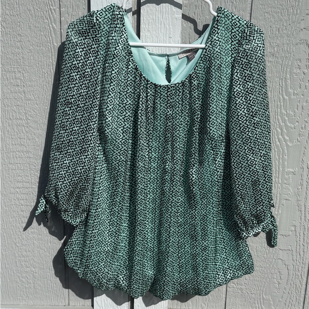 1x- Womens Mint Geometric Blouse